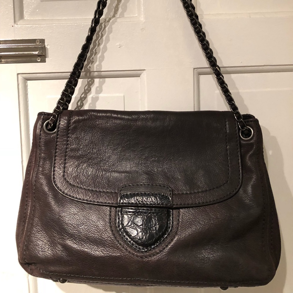 Prada Dark Brown Nappa leather handbag suede